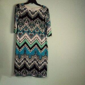 Sandra Darren Black and Blue Chevron Dress